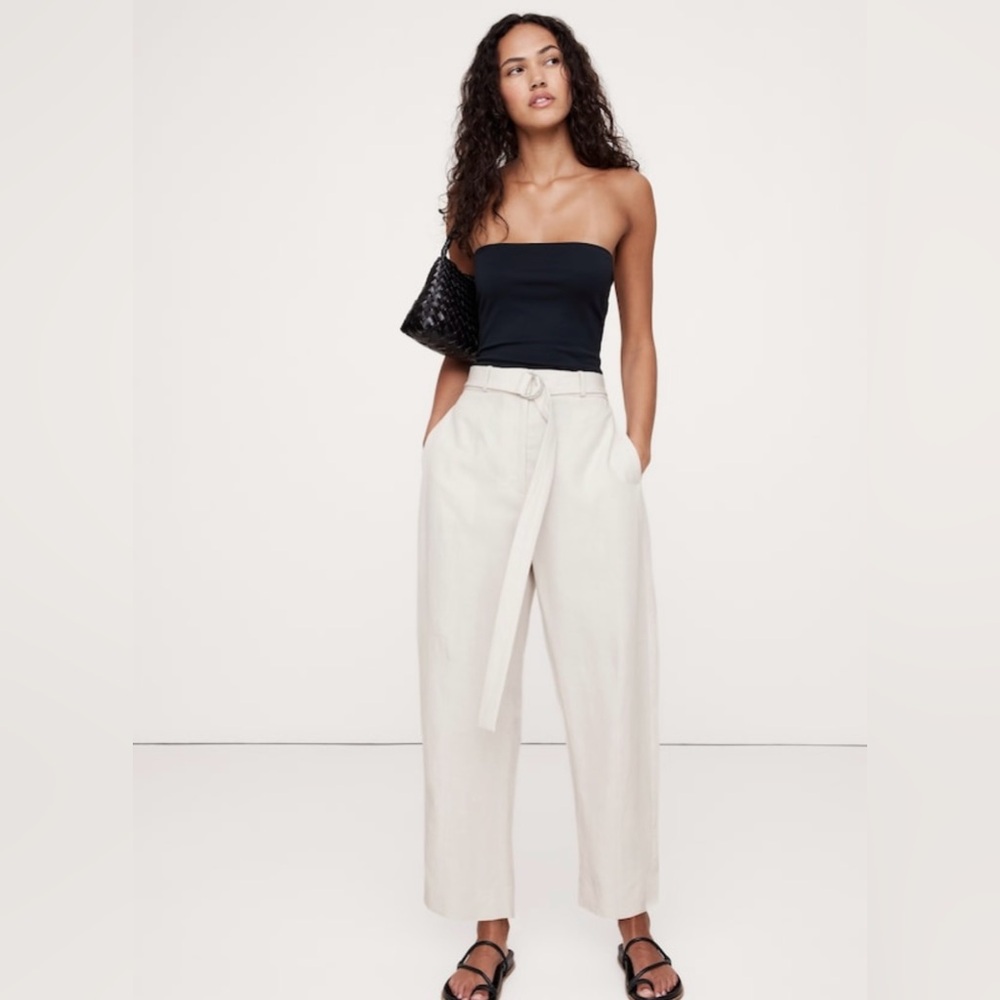 NWT-Banana Republic High Rise Barrel Tencel Linen Pant, Size 4